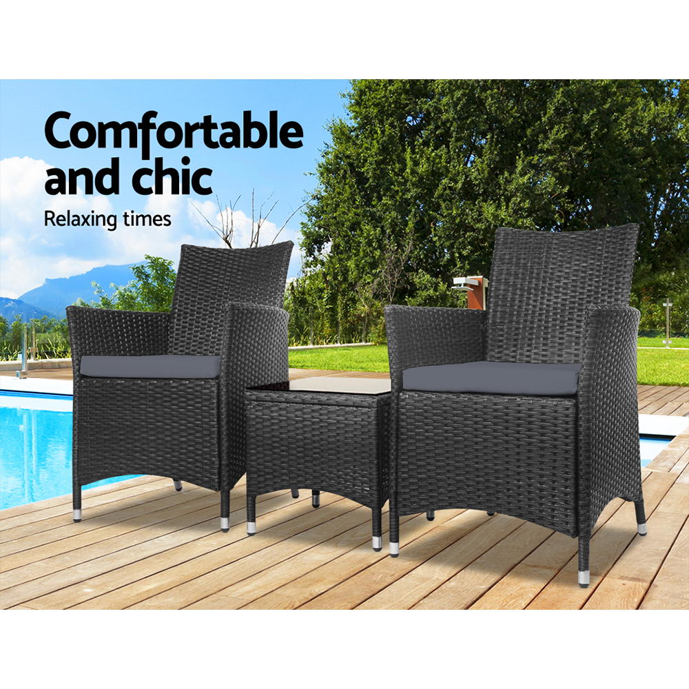 Cardwell 3 Piece Outdoor Bistro Set, Black