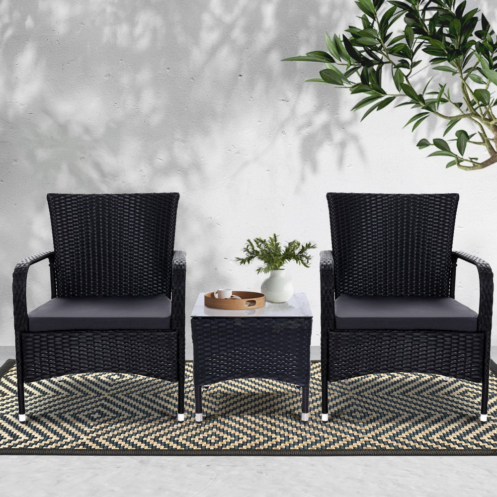 Manly 3 Piece Outdoor Lounge Set, Black