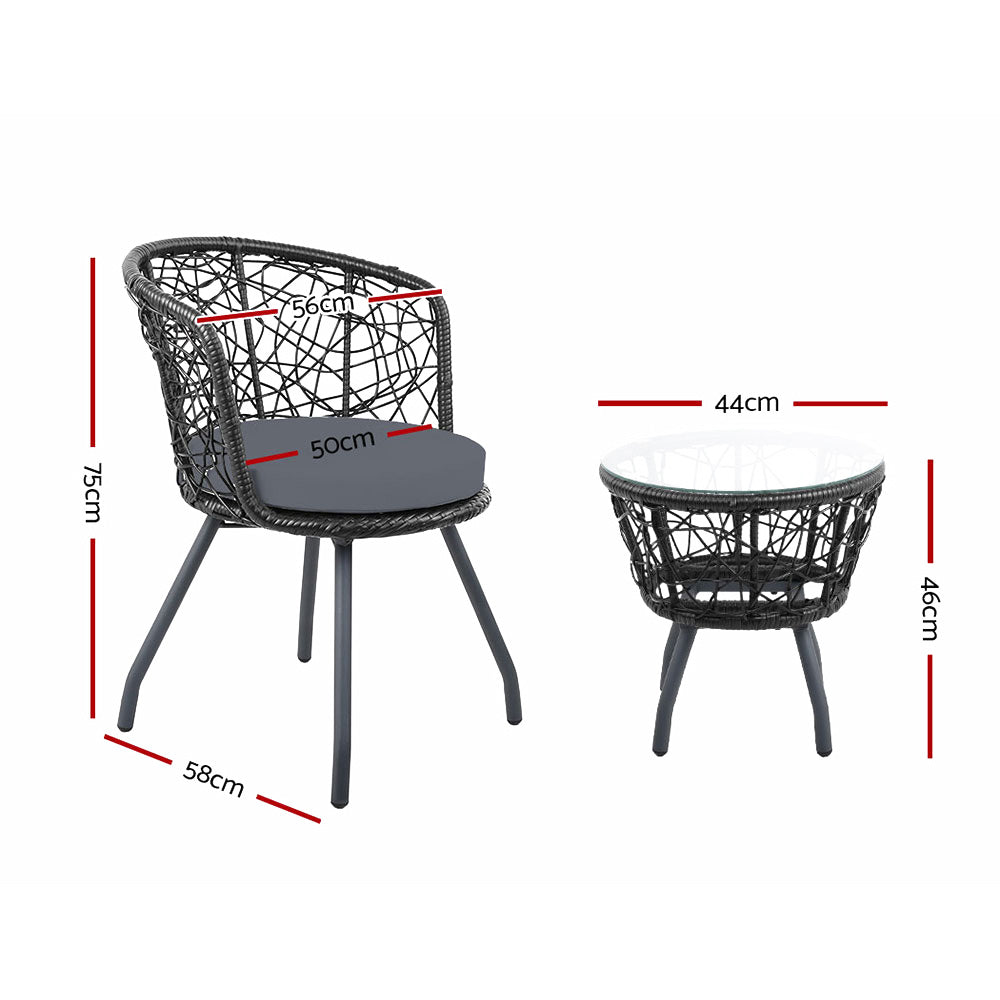 Cape Hillsborough 3 Piece Bistro Set, Black