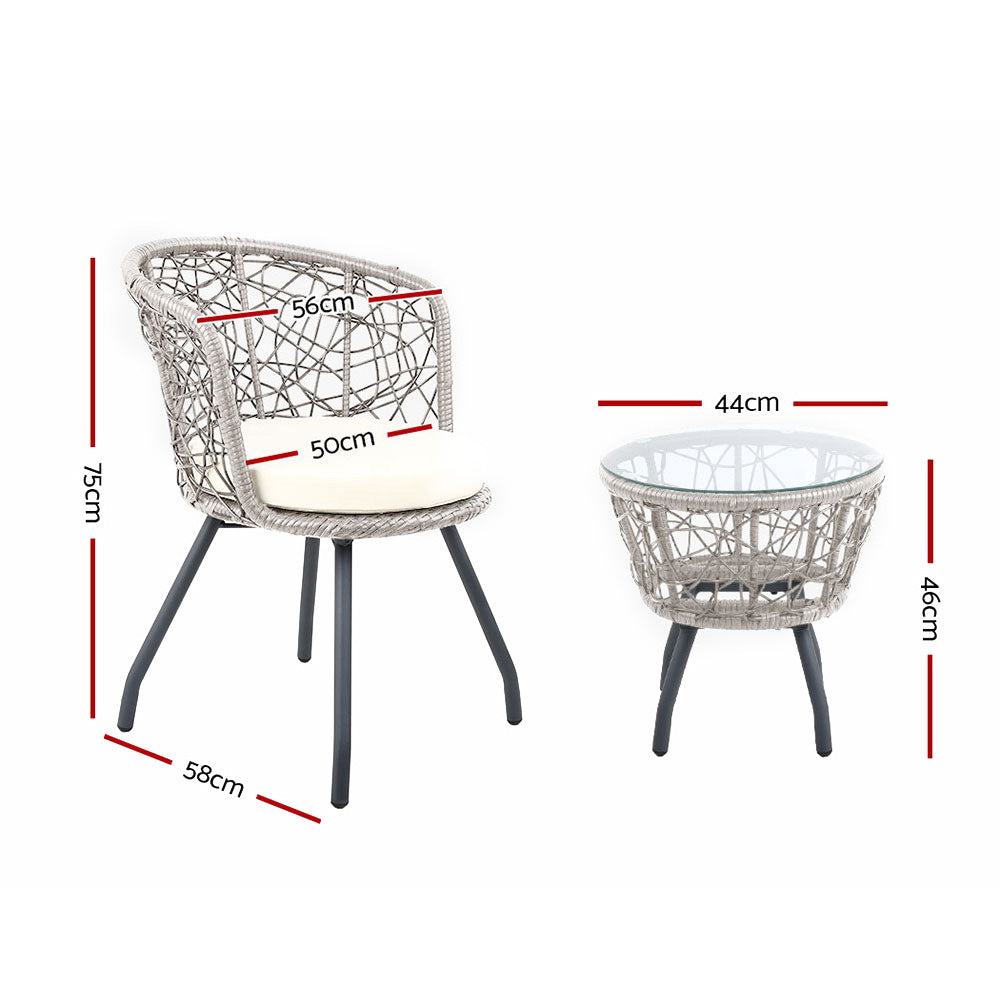 Cape Hillsborough 3 Piece Bistro Set, Grey