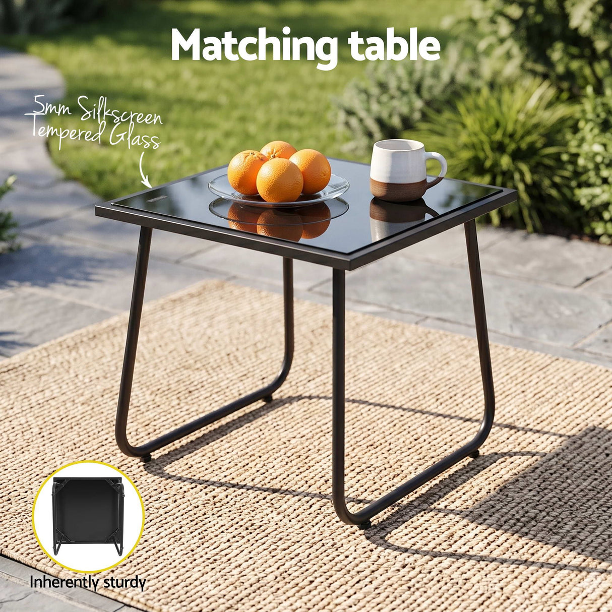Outdoor Bistro Set 3 Piece Textilene Chairs And Glass Table Black