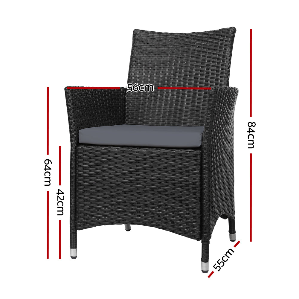Termeil Rattan Dining Chair, Black 2pcs
