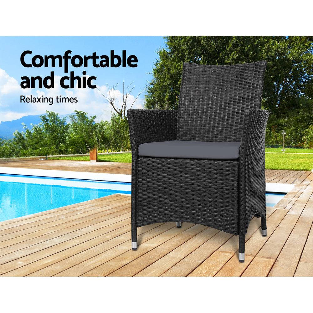 Termeil Rattan Dining Chair, Black 2pcs