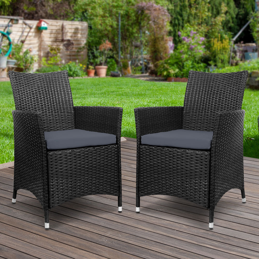 Termeil Rattan Dining Chair, Black 2pcs