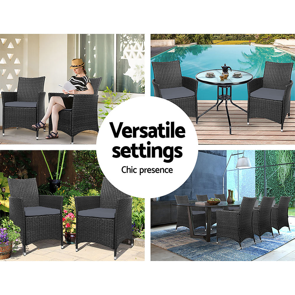 Termeil Rattan Dining Chair, Black 2pcs