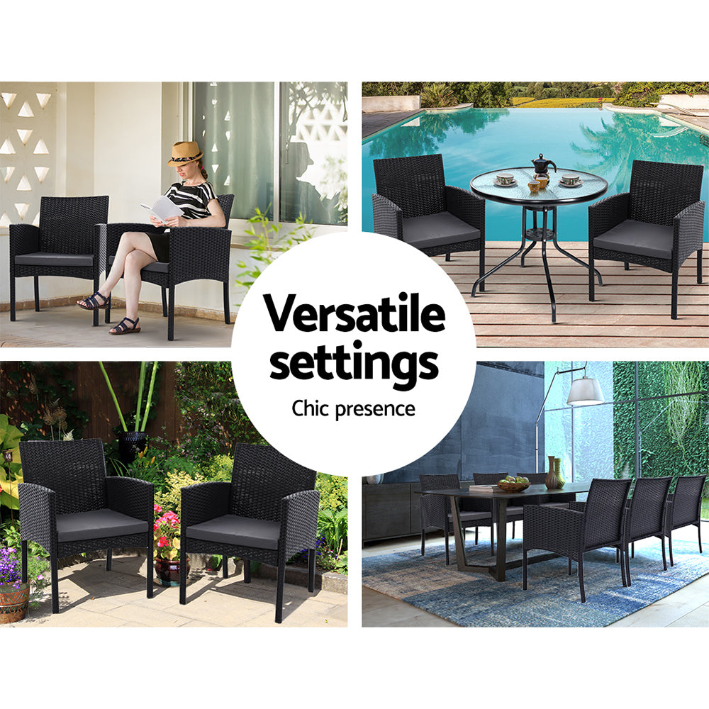 Depot Beach Rattan Dining Chair, Black 2pcs