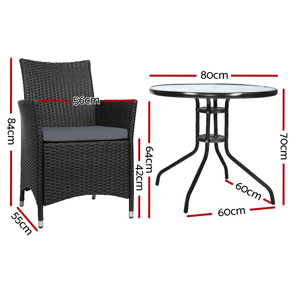 Wynnum 3 Piece Outdoor Bistro Set, Black