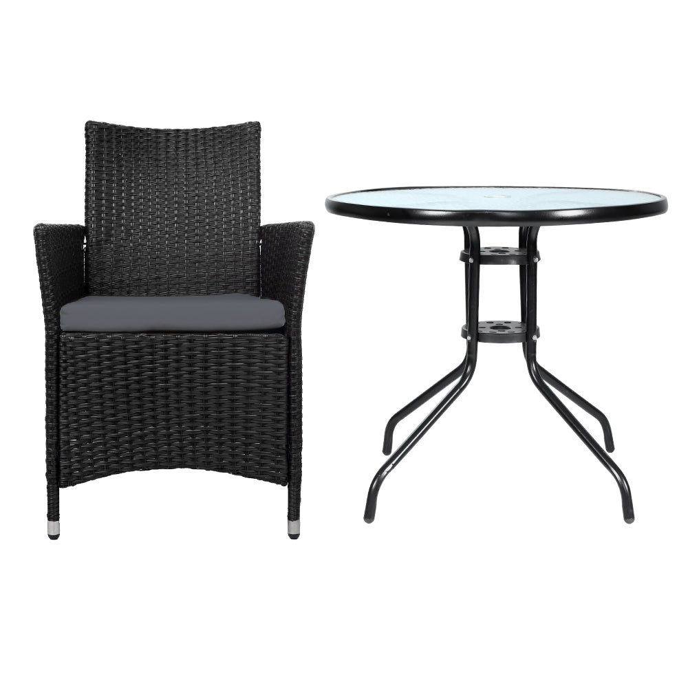 Wynnum 3 Piece Outdoor Bistro Set, Black
