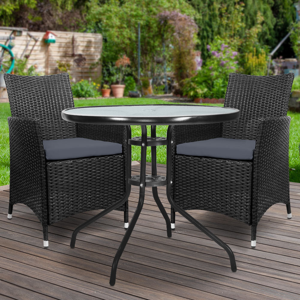 Wynnum 3 Piece Outdoor Bistro Set, Black