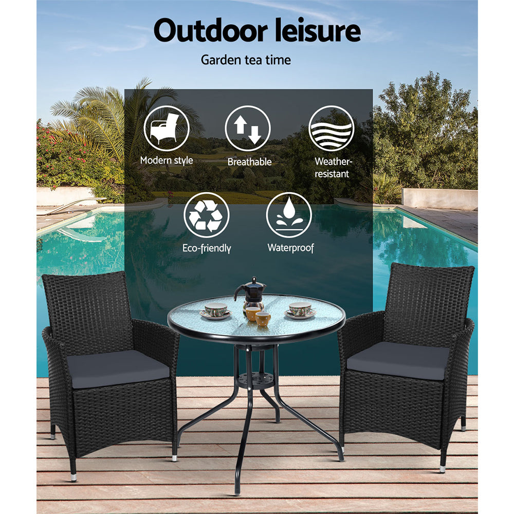 Wynnum 3 Piece Outdoor Bistro Set, Black