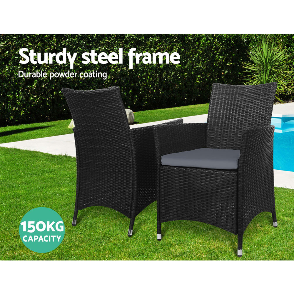 Wynnum 3 Piece Outdoor Bistro Set, Black