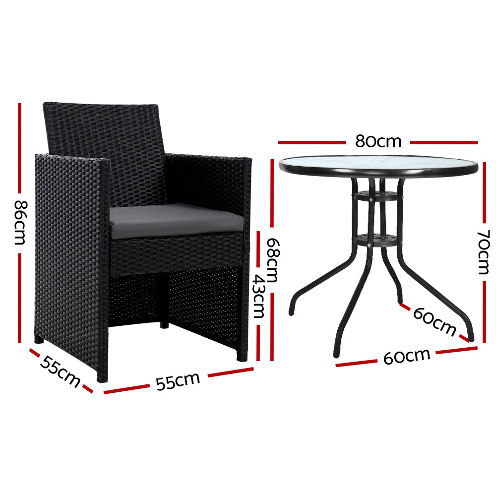 Innisfail 3 Piece Outdoor Bistro Set, Black