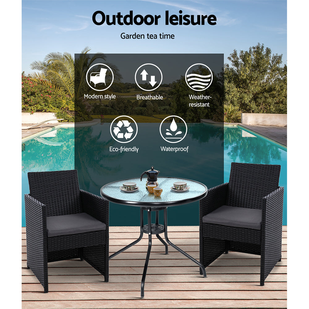 Innisfail 3 Piece Outdoor Bistro Set, Black