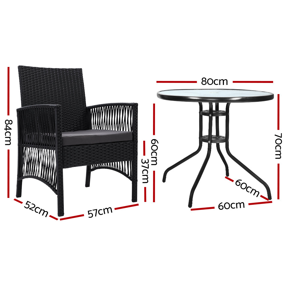 Sandgate 3 Piece Outdoor Dining Set, Black