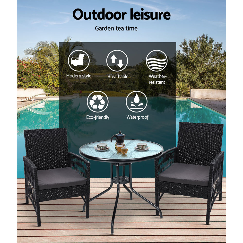 Sandgate 3 Piece Outdoor Dining Set, Black