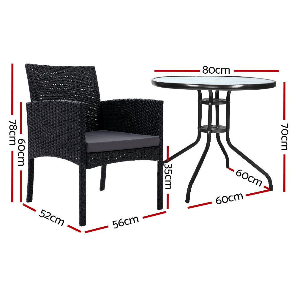 Rollingstone 3 Piece Bistro Set, Black