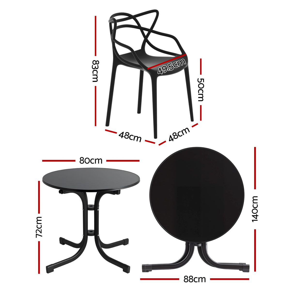 5 Piece Folding Outdoor Dining Set, Black, Cross Weave Chairs, view 2