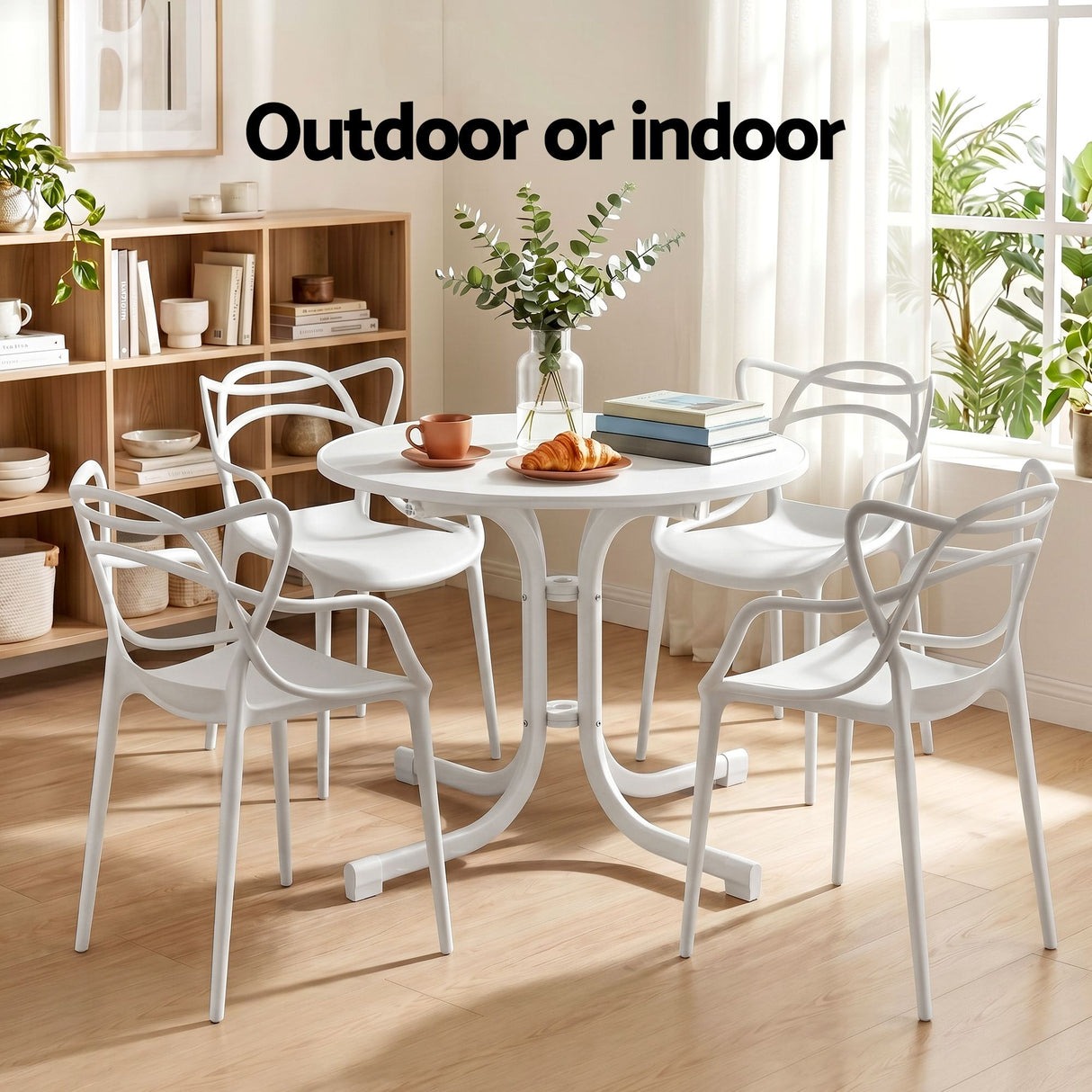 5 Piece Folding Outdoor Dining Set, White, Cross Weave Chairs, view 8