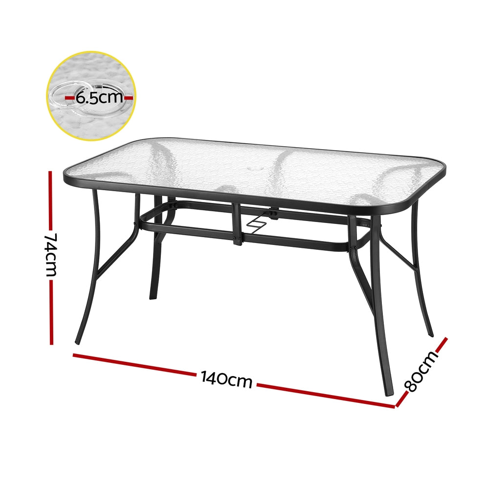 Willunga Tempered Glass Outdoor Dining Table, Black 140cm
