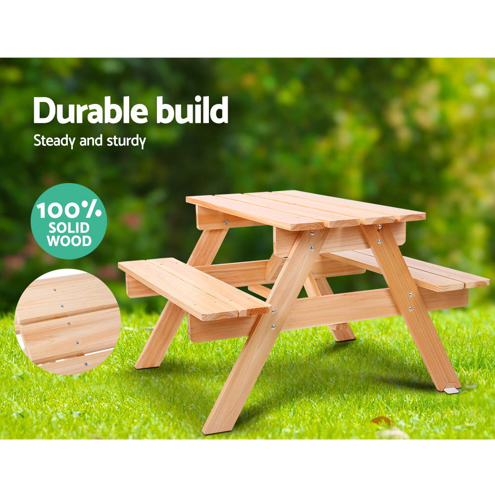 Kids Outdoor Picnic Table and Bench Set Wooden Natural