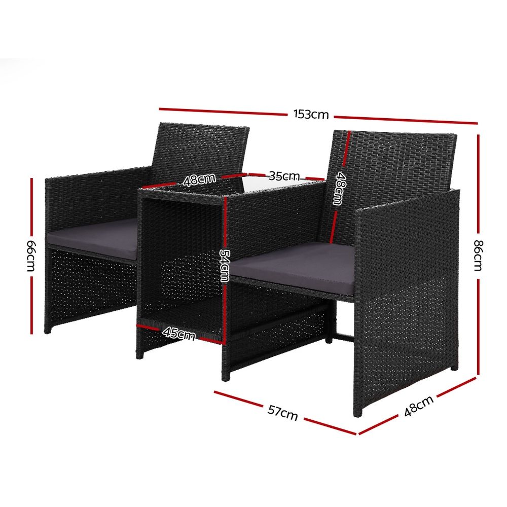 Akolele Loveseat Bench with Table Black