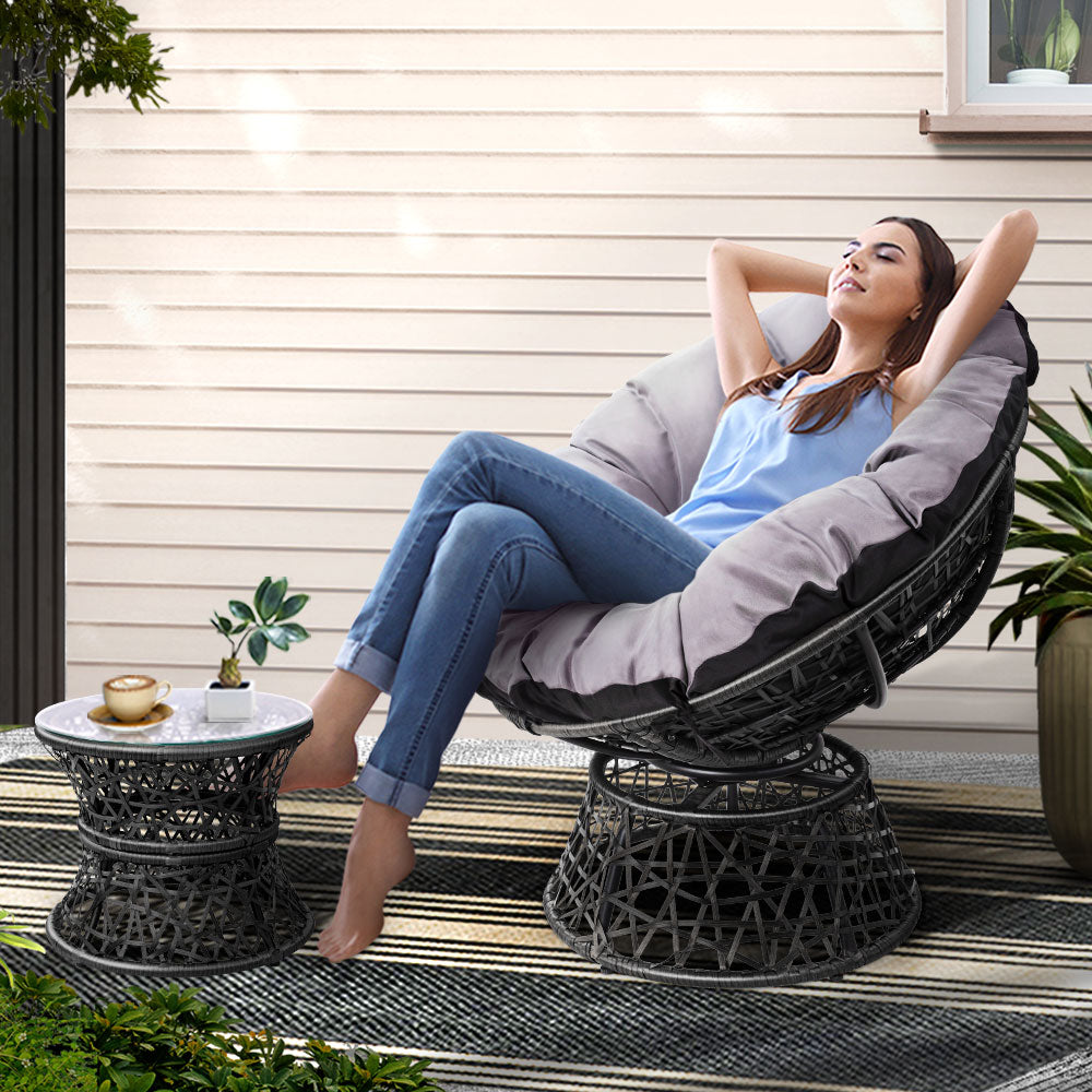 Forrest Beach 2 Piece Papasan Lounge Setting, Black