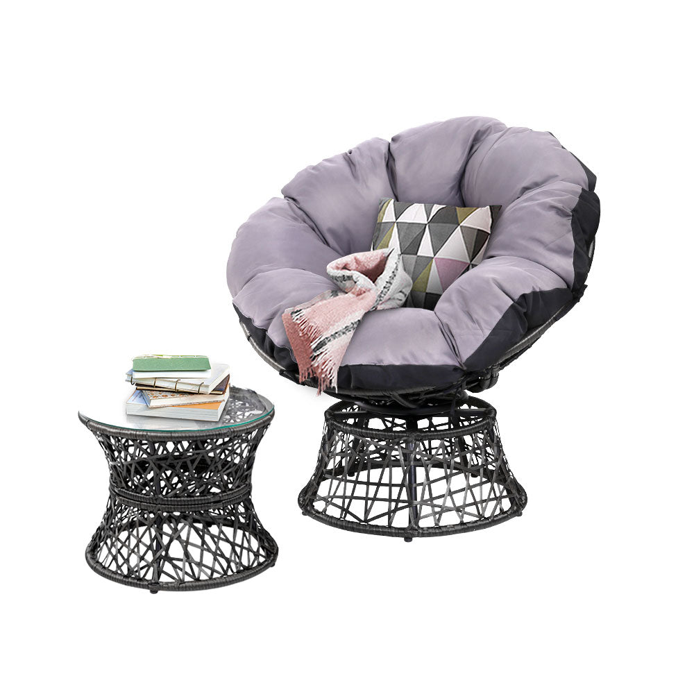 Forrest Beach 2 Piece Papasan Lounge Setting, Black
