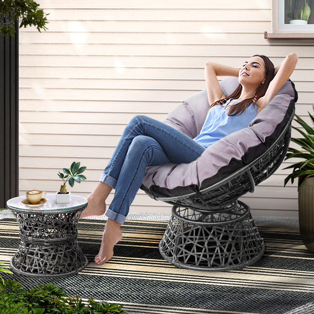 Forrest Beach 2 Piece Papasan Lounge Setting, Grey