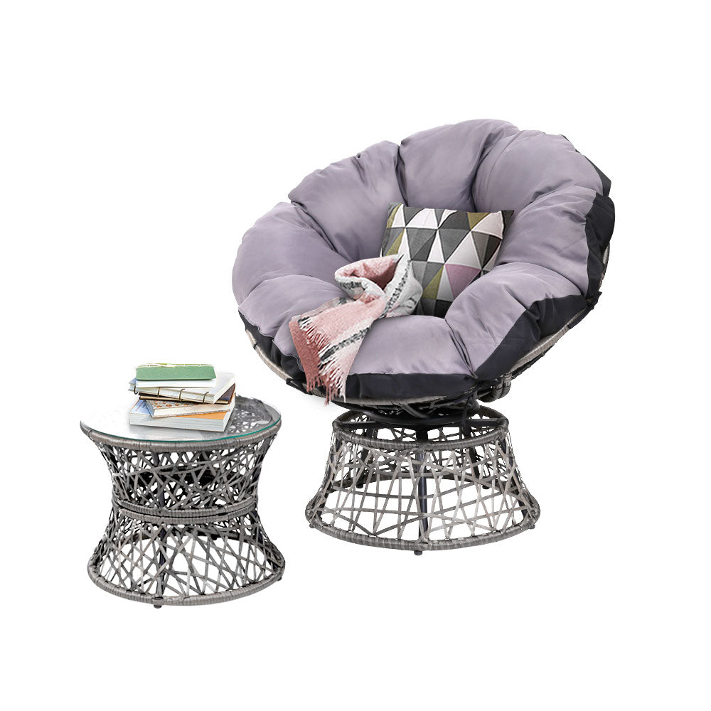 Forrest Beach 2 Piece Papasan Lounge Setting, Grey