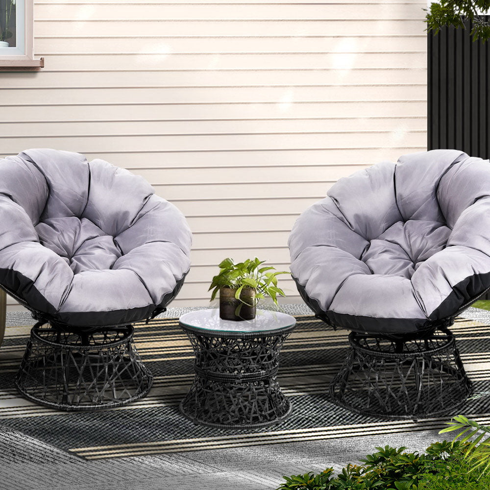 Woombye 3 Piece Papasan Lounge Setting, Black