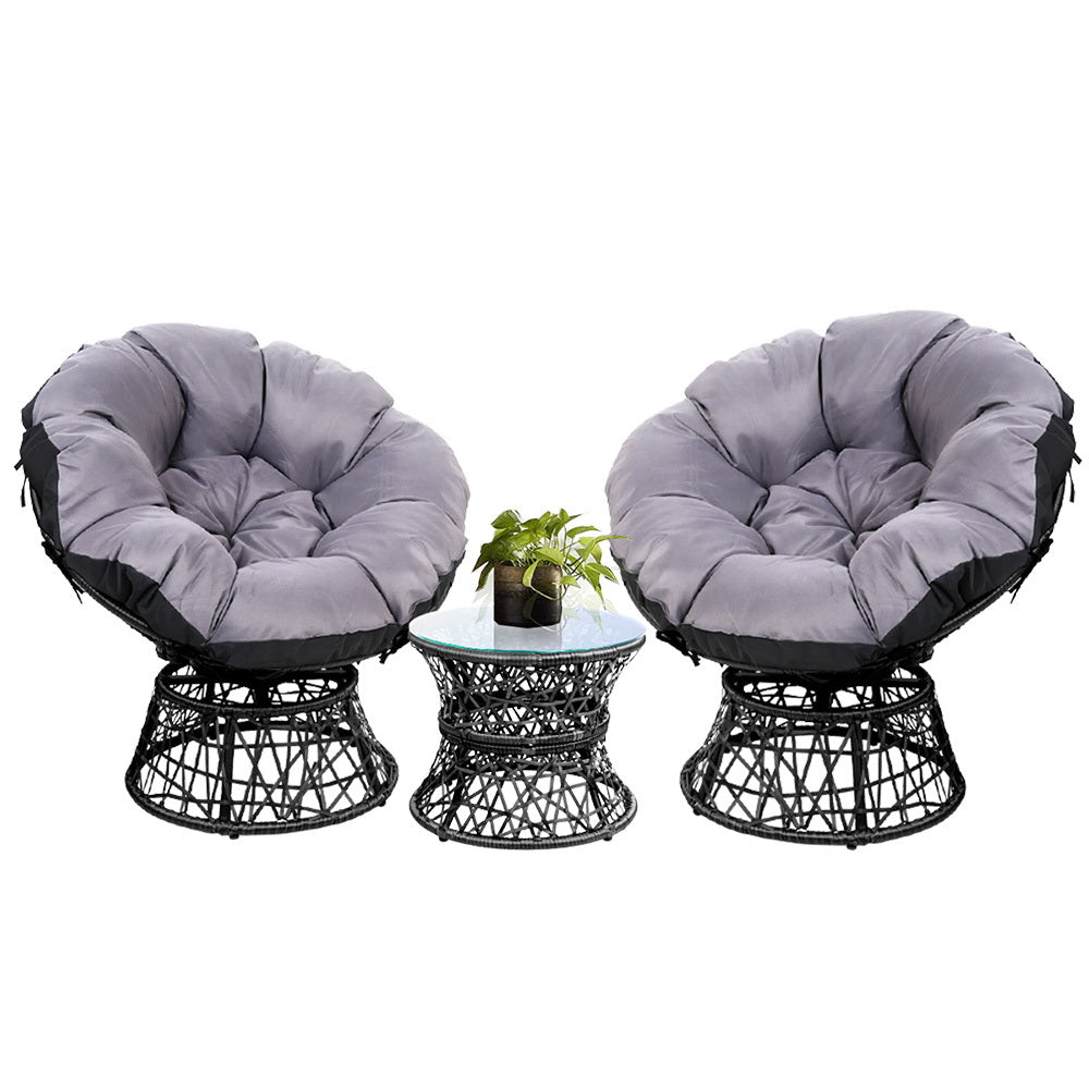 Woombye 3 Piece Papasan Lounge Setting, Black