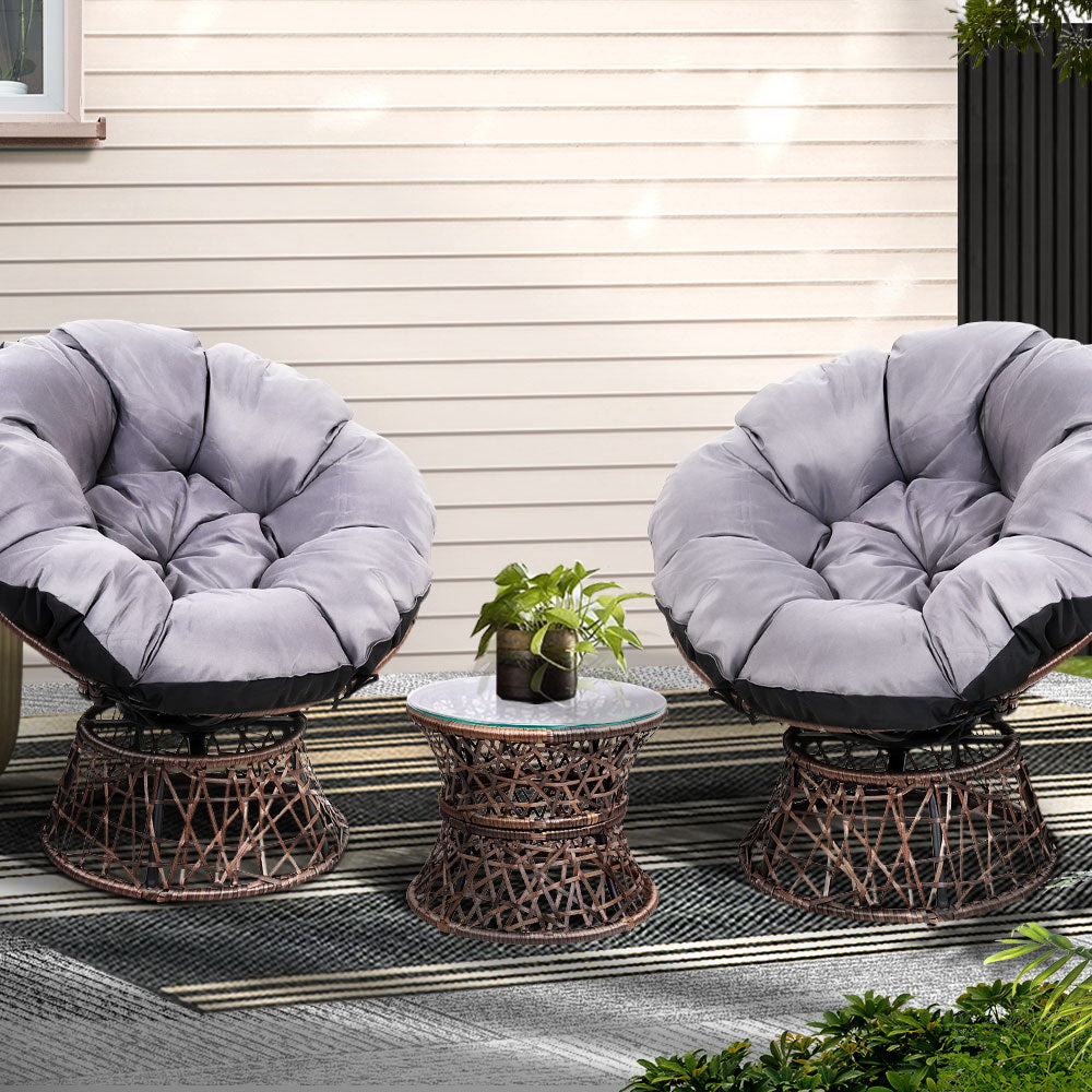 Woombye 3 Piece Papasan Lounge Setting, Brown