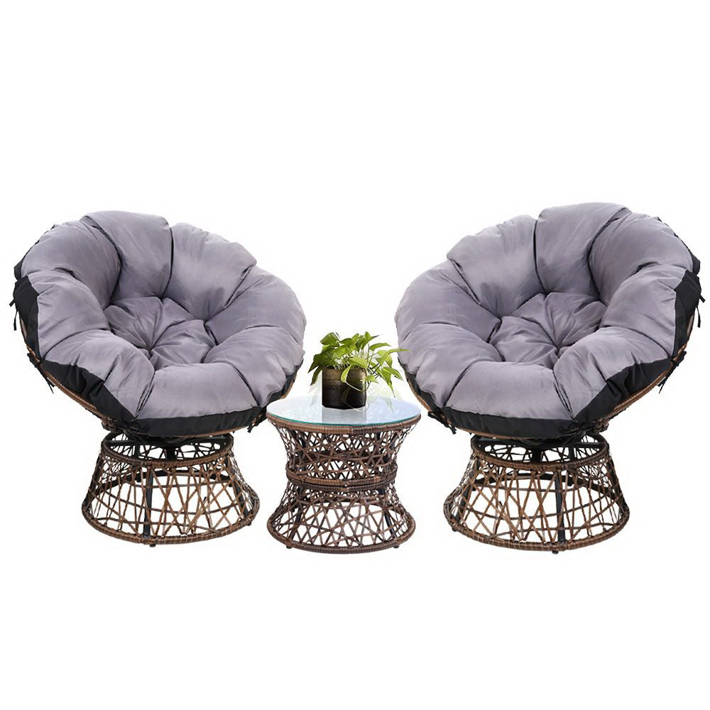 Woombye 3 Piece Papasan Lounge Setting, Brown