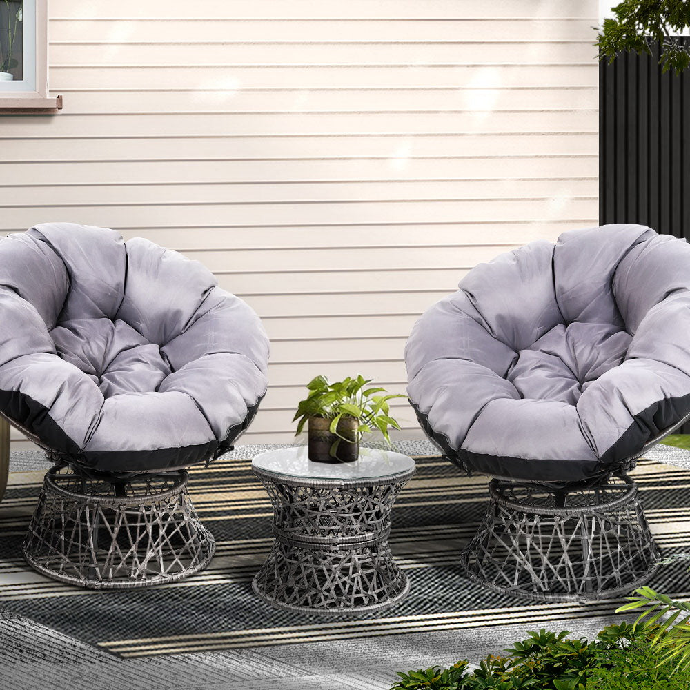 Woombye 3 Piece Papasan Lounge Setting, Grey