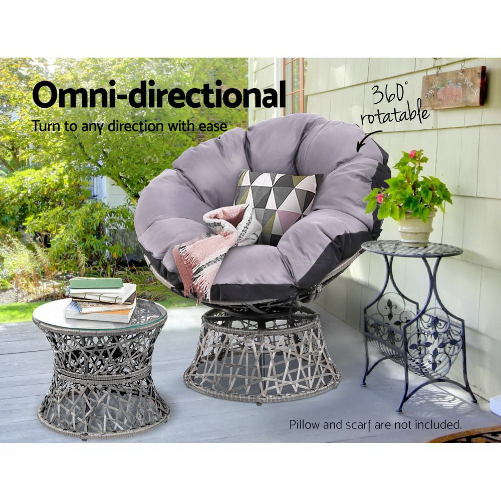 Woombye 3 Piece Papasan Lounge Setting, Grey