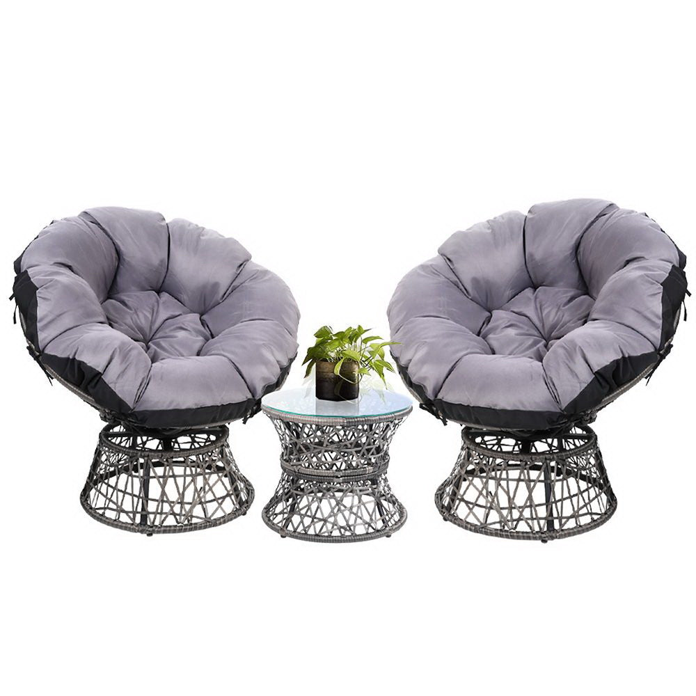 Woombye 3 Piece Papasan Lounge Setting, Grey