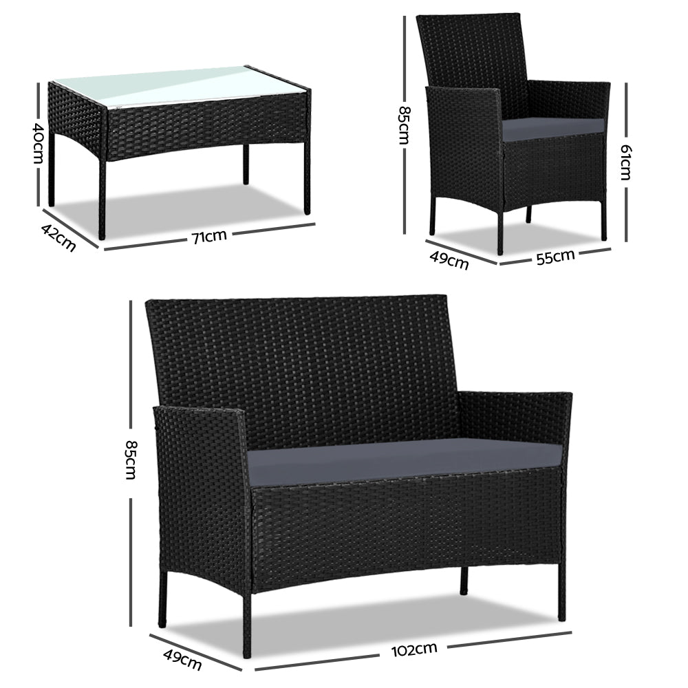 Redland Bay 4 Piece Outdoor Sofa Set, Black