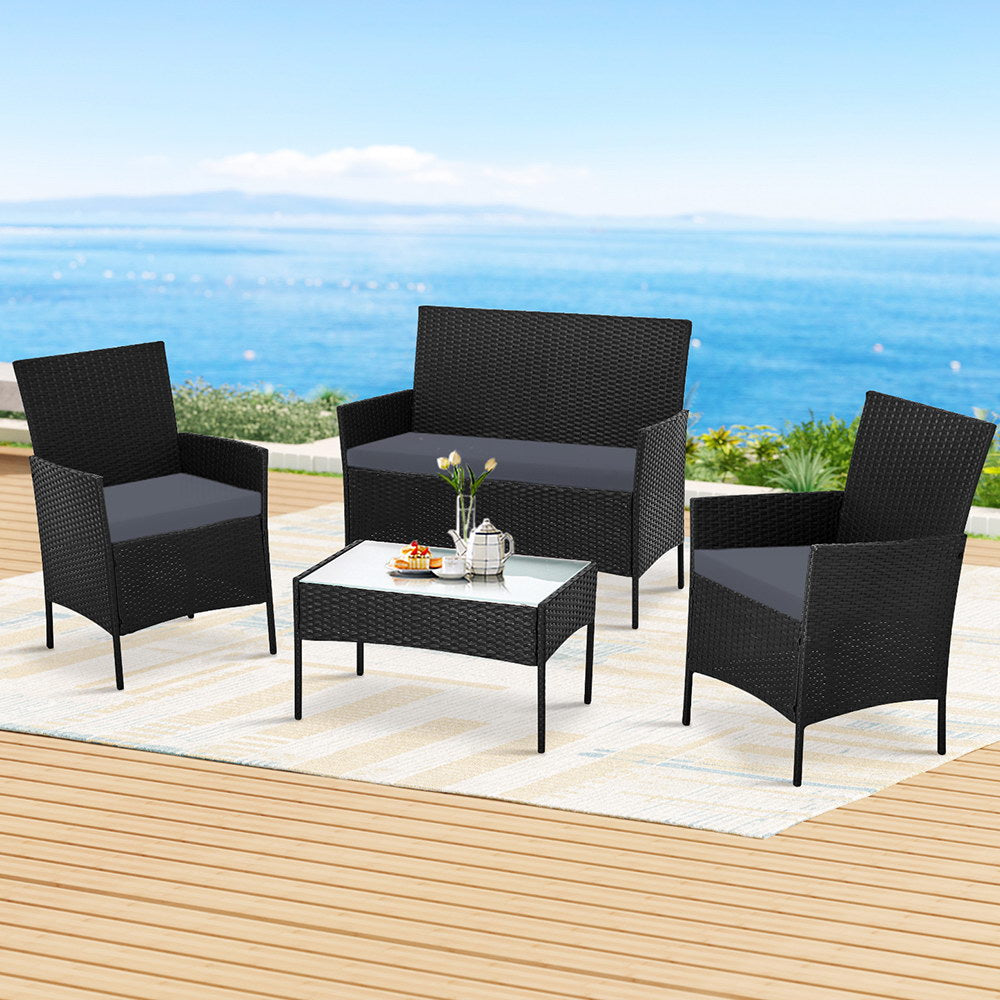 Redland Bay 4 Piece Outdoor Sofa Set, Black