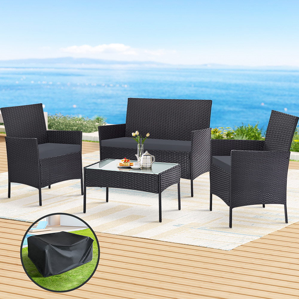 Redland Bay 4 Piece Outdoor Sofa Set, Dark Grey with Storage Cover