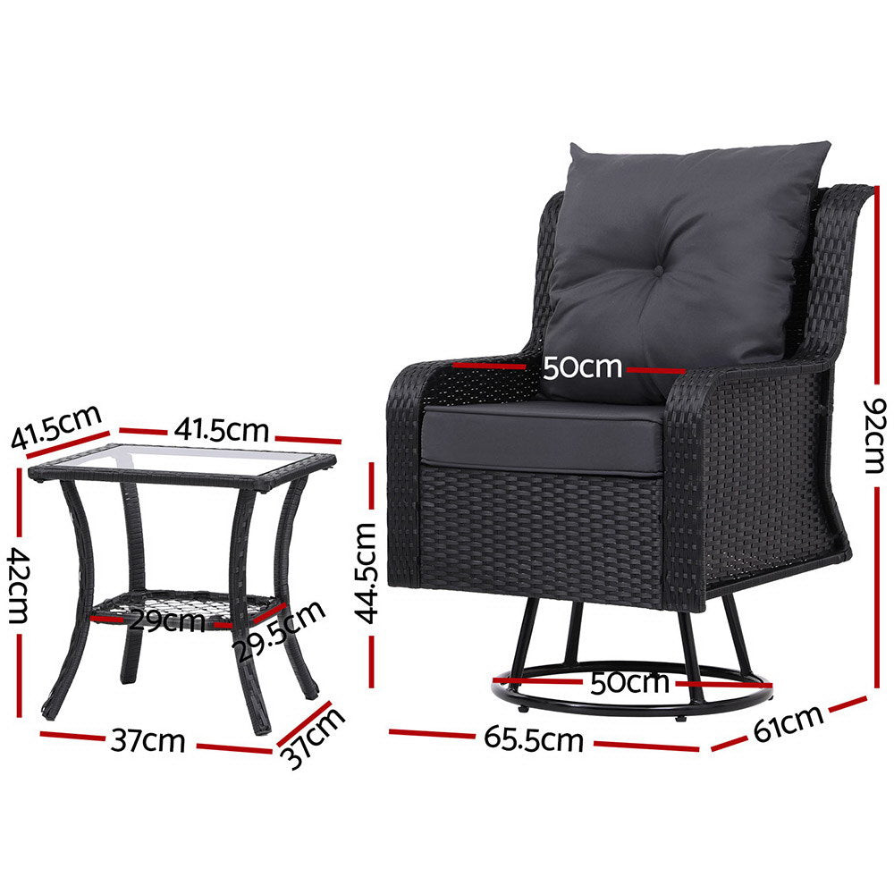 Horseshoe Bay 3 Piece Bistro Set, Black