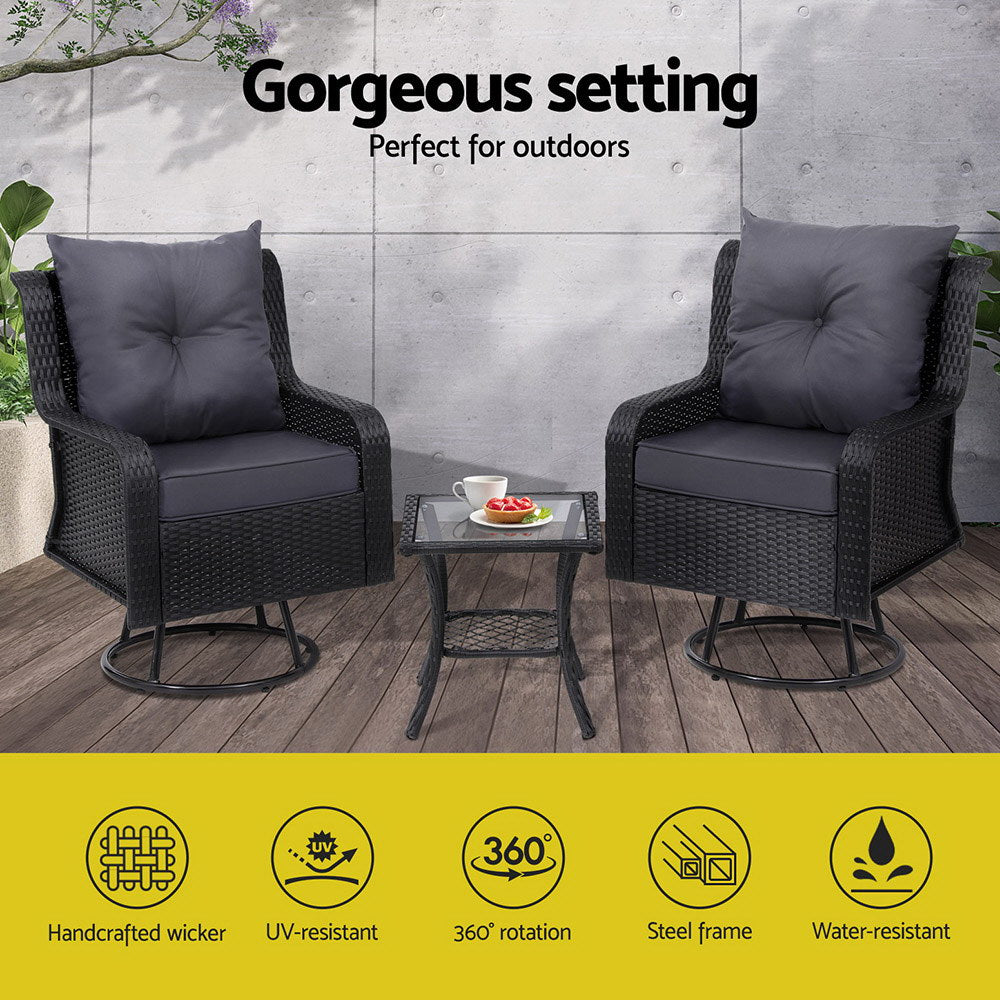 Horseshoe Bay 3 Piece Bistro Set, Black