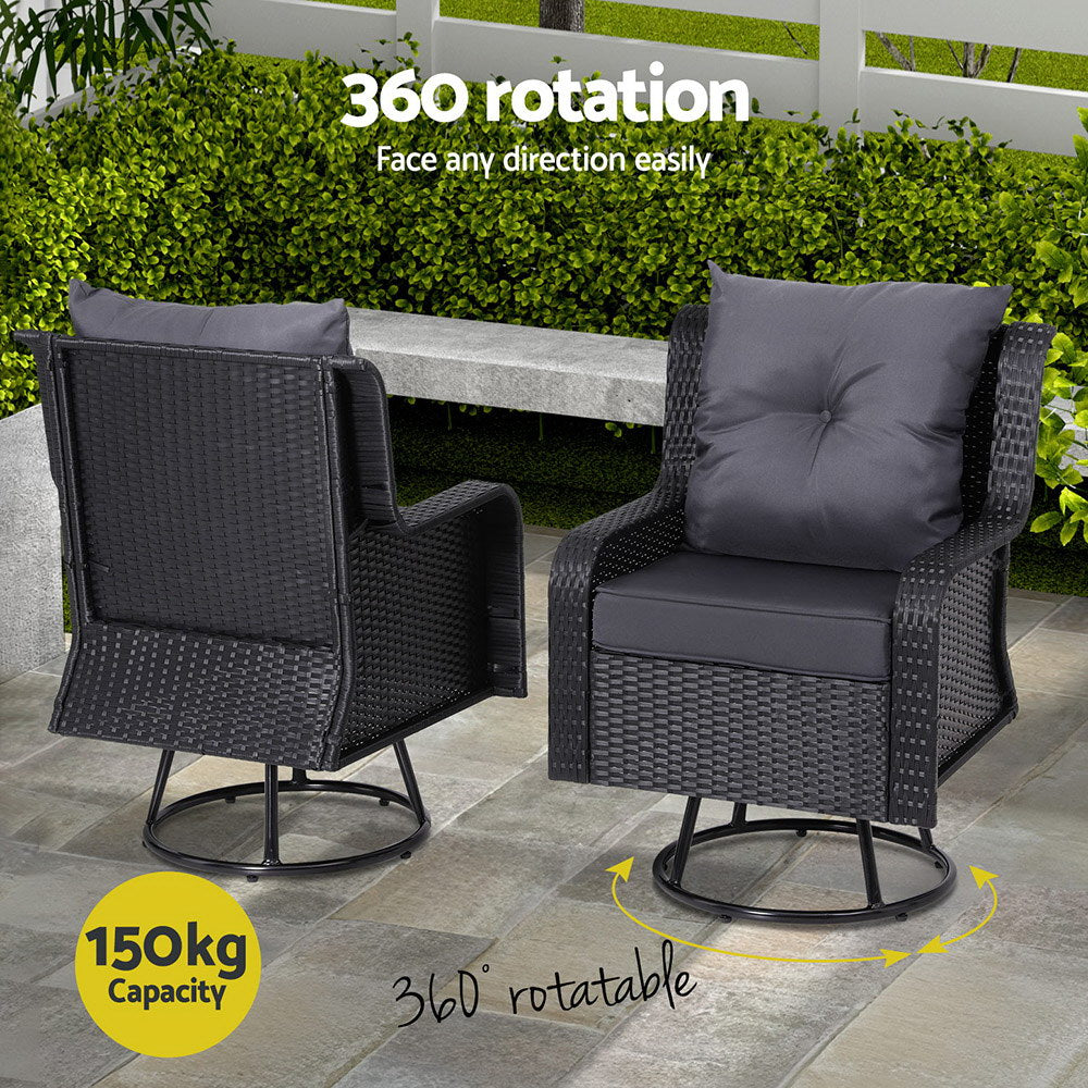 Horseshoe Bay 3 Piece Bistro Set, Black