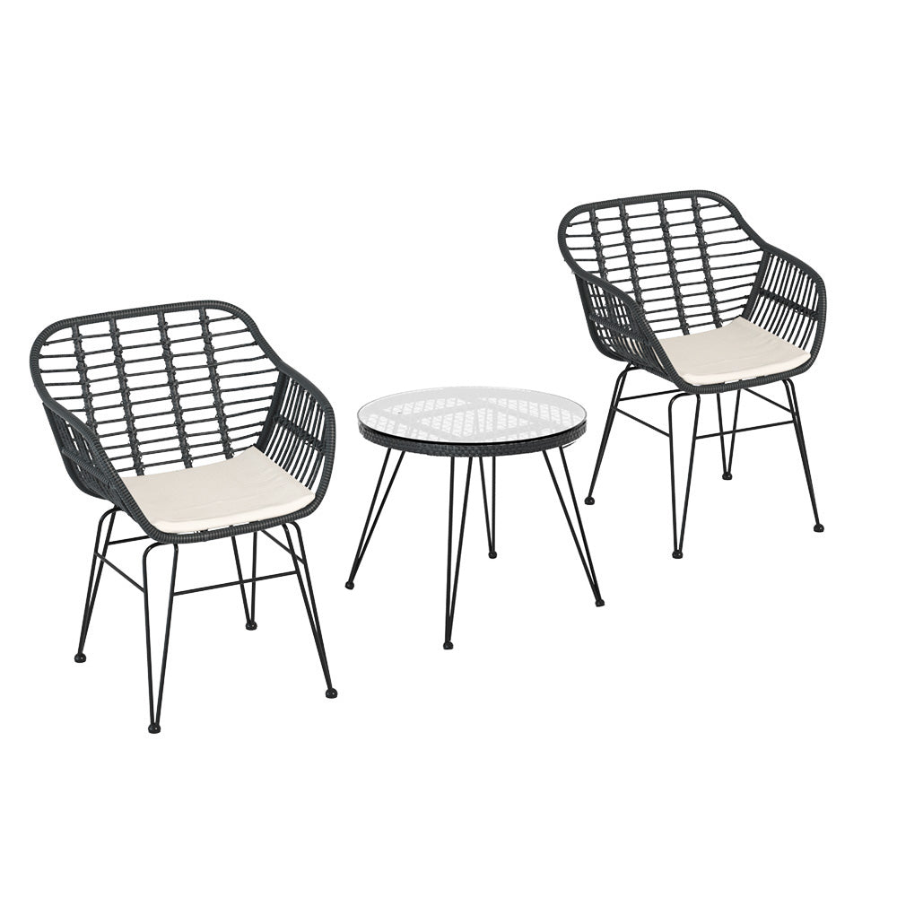 Helensvale 3 Piece Outdoor Lounge Set, Grey Wicker