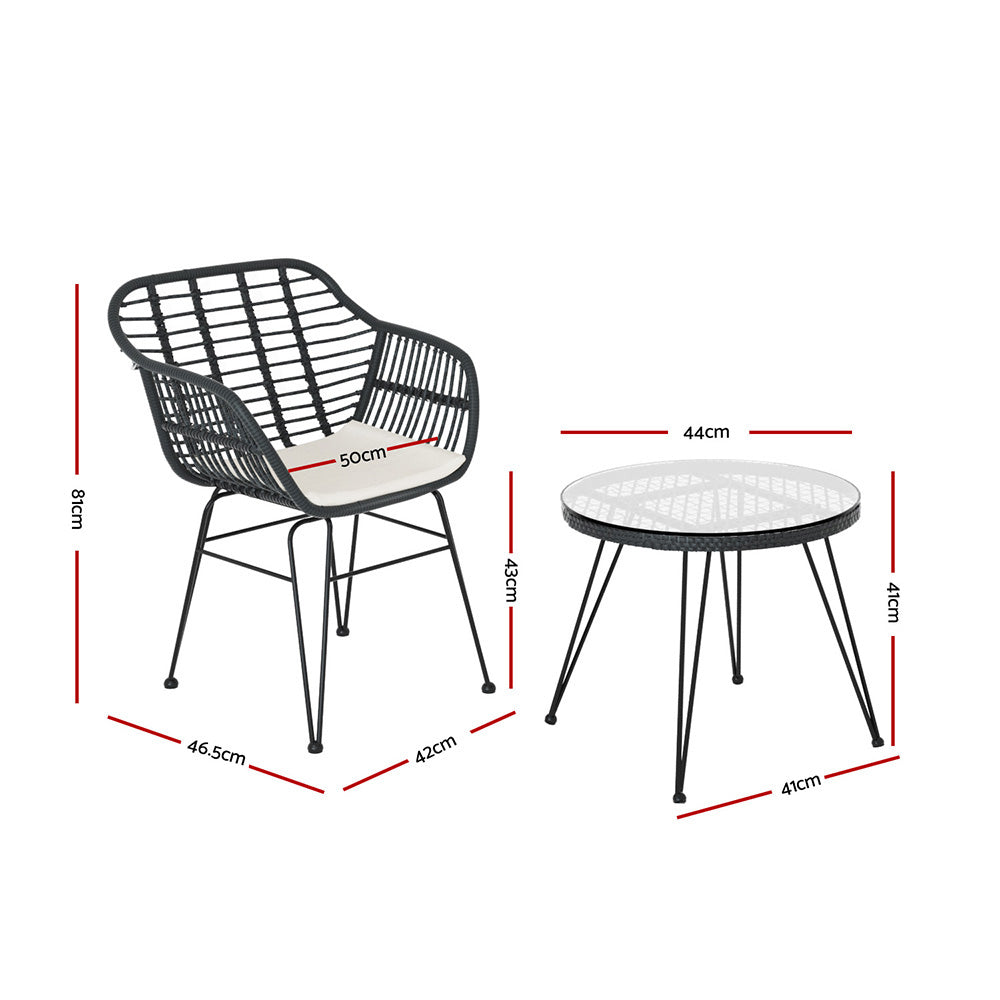 Helensvale 3 Piece Outdoor Lounge Set, Grey Wicker