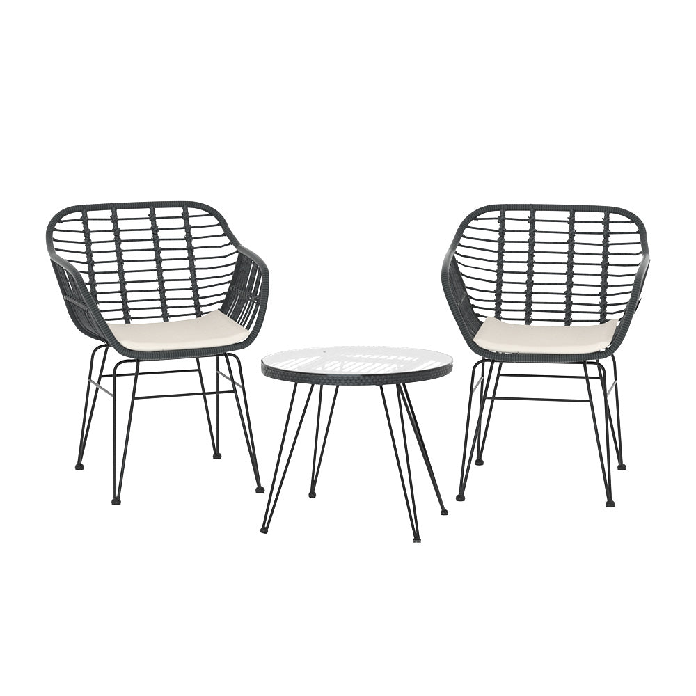 Helensvale 3 Piece Outdoor Lounge Set, Grey Wicker