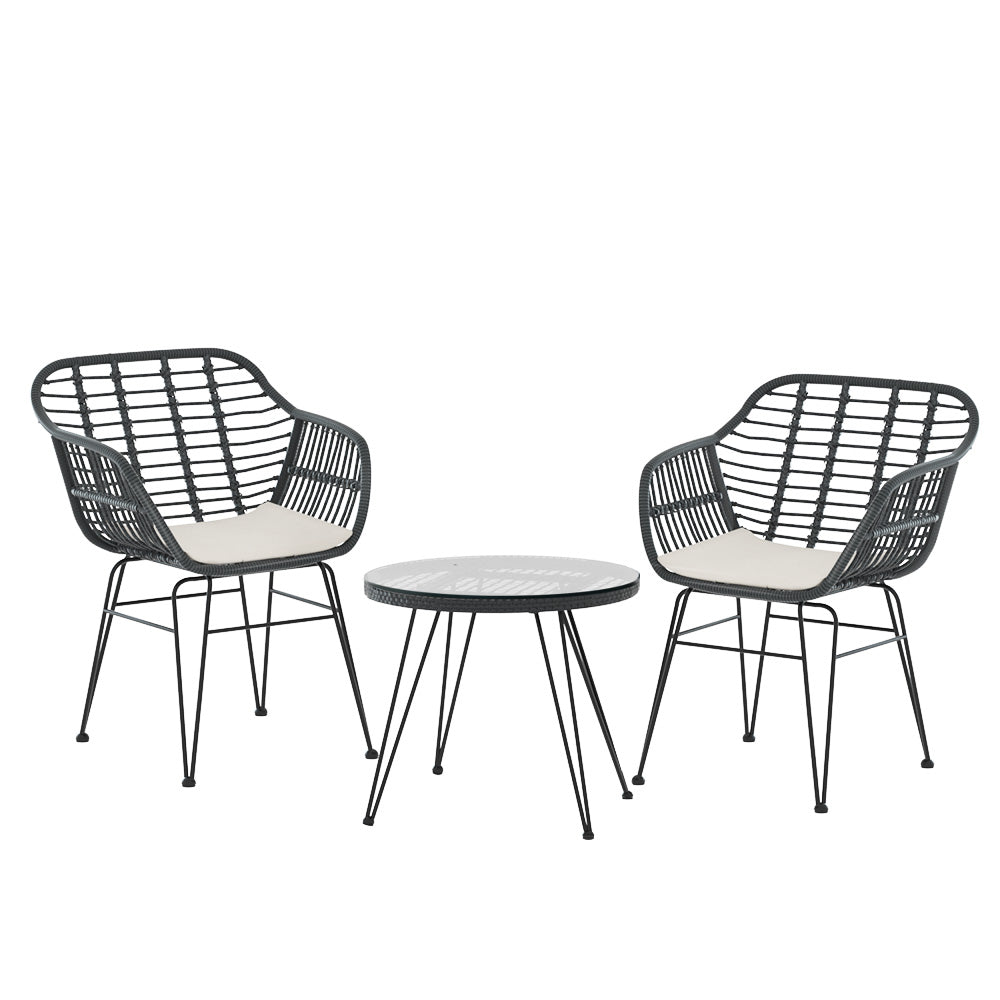 Helensvale 3 Piece Outdoor Lounge Set, Grey Wicker