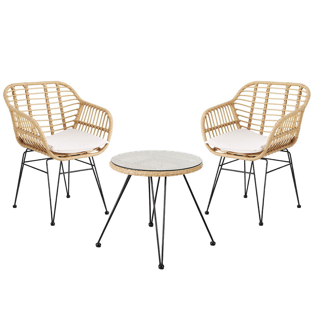 Helensvale 3 Piece Outdoor Lounge Set, Natural Wicker