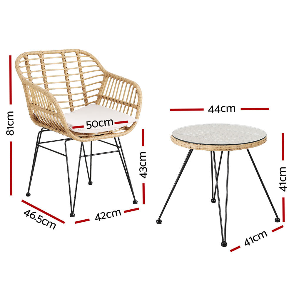Helensvale 3 Piece Outdoor Lounge Set, Natural Wicker