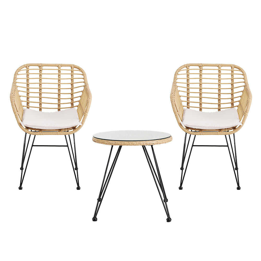 Helensvale 3 Piece Outdoor Lounge Set, Natural Wicker