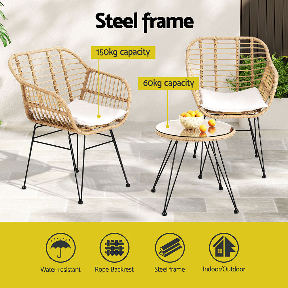 Helensvale 3 Piece Outdoor Lounge Set, Natural Wicker
